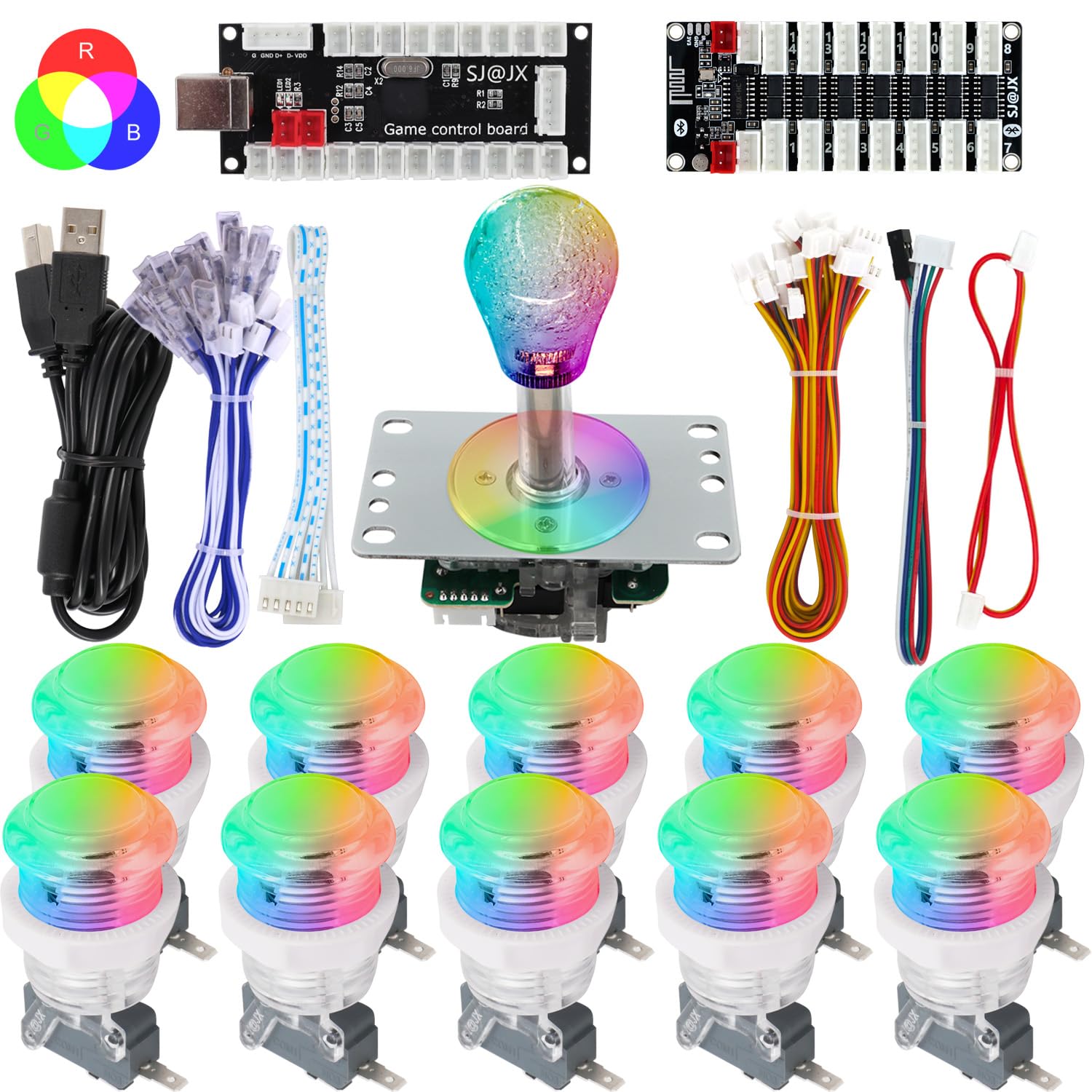 SJ@JX Kit encoder USB Arcade con pulsanti LED RGB e joystick Sanwa a 4/8 vie, controller di gioco a ritardo zero per PC, MAME, Raspberry Pi, Windows