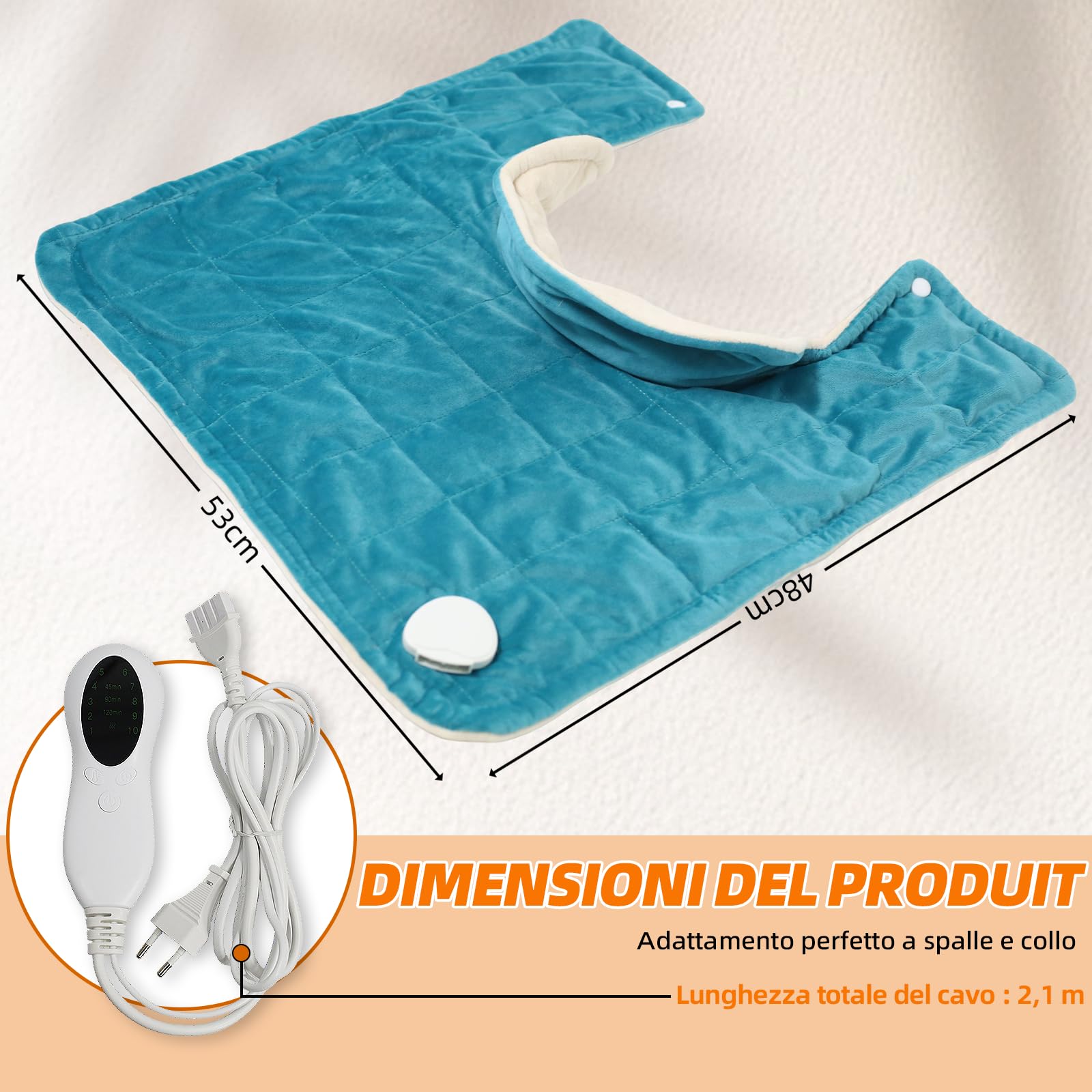 Cuscino riscaldante per collo e spalle completamente pesato, cuscino riscaldante elettrico. 10 livelli di temperatura regolabili, spegnimento automatico. Riscalda collo e spalle contemporaneamente. 48