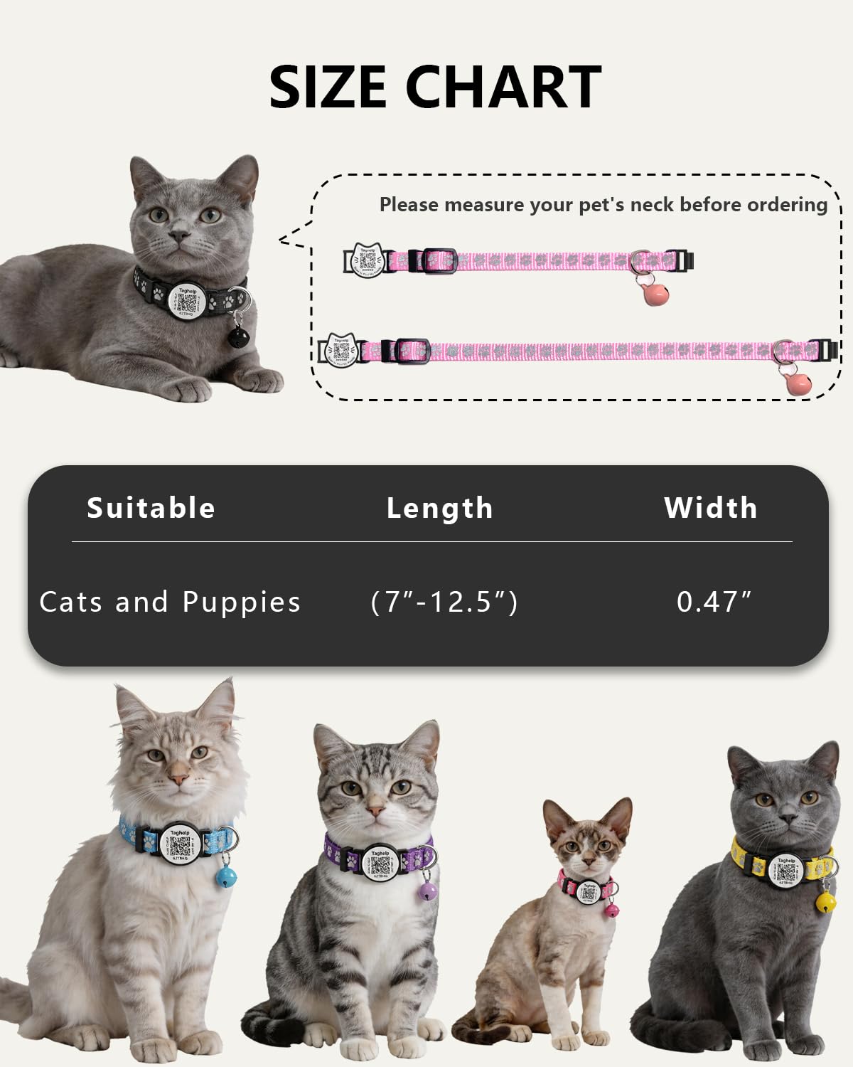 Paquete de 6 collares para gatos con hebilla de seguridad separable y etiqueta de identificación inteligente con código QR, collares de gatito ultra suaves y ajustables para gatos, bonito diseño de
