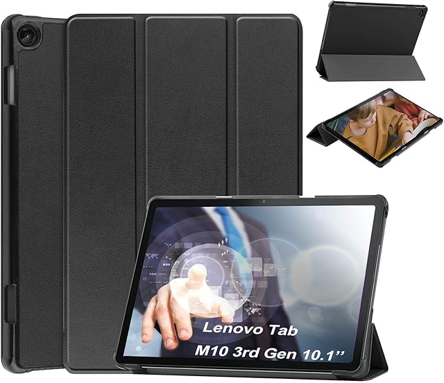 [3rd Gen, 2022 Release] YRH Case For Lenovo Tab M10 10.1 Inch,Tablet Folio Leather Cover with Auto/Sleep Function for Lenovo M10 3rd Gen Case 10.1 TB328FU / TB328XU (Black)