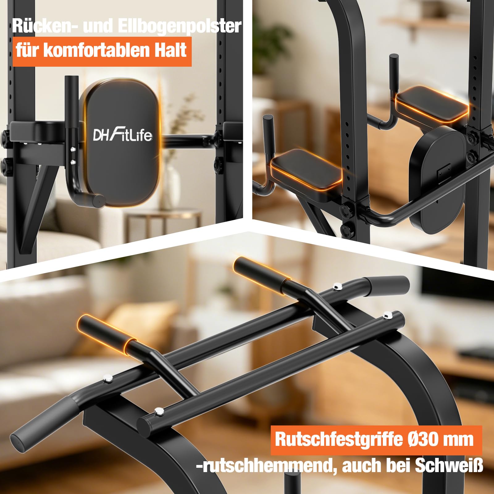 DH FitLife Power Tower Dip Station, Klimmzugstange freistehend bis 230 cm
