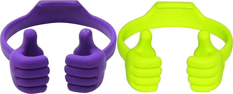 HONSKY Soporte para teléfono con pulgar hacia arriba para tabletas, lectores electrónicos y teléfonos inteligentes – Verde/Púrpura – 2 unidades