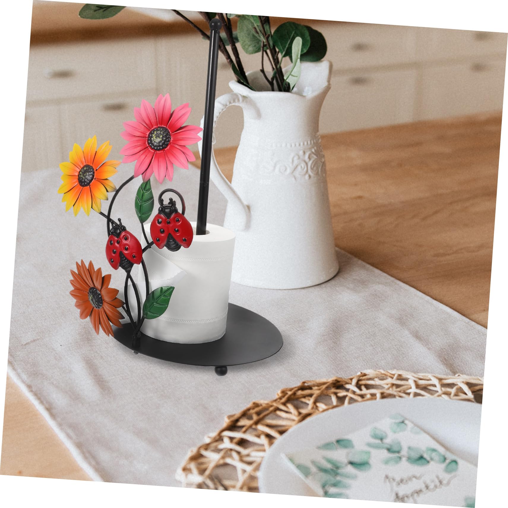 Porta Rotolo di Carta da Cucina in Ferro, Design Girasole, Base Stabile, Decorazione Moderna per Cucina e Soggiorno