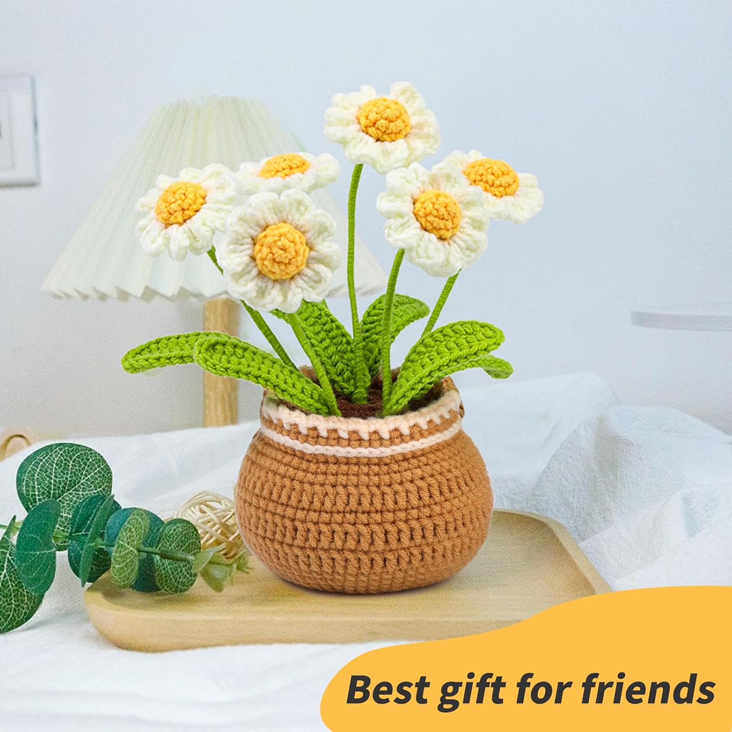 Iuuidu Crochet Kits for Beginners, 2PCS Crochet Flower Kit Sunflower, Potted Plants with Step-by-Step Video Tutorials for Beginners Adults, Birthday Gifts for Women's Birthday (Daisy Sunflower)