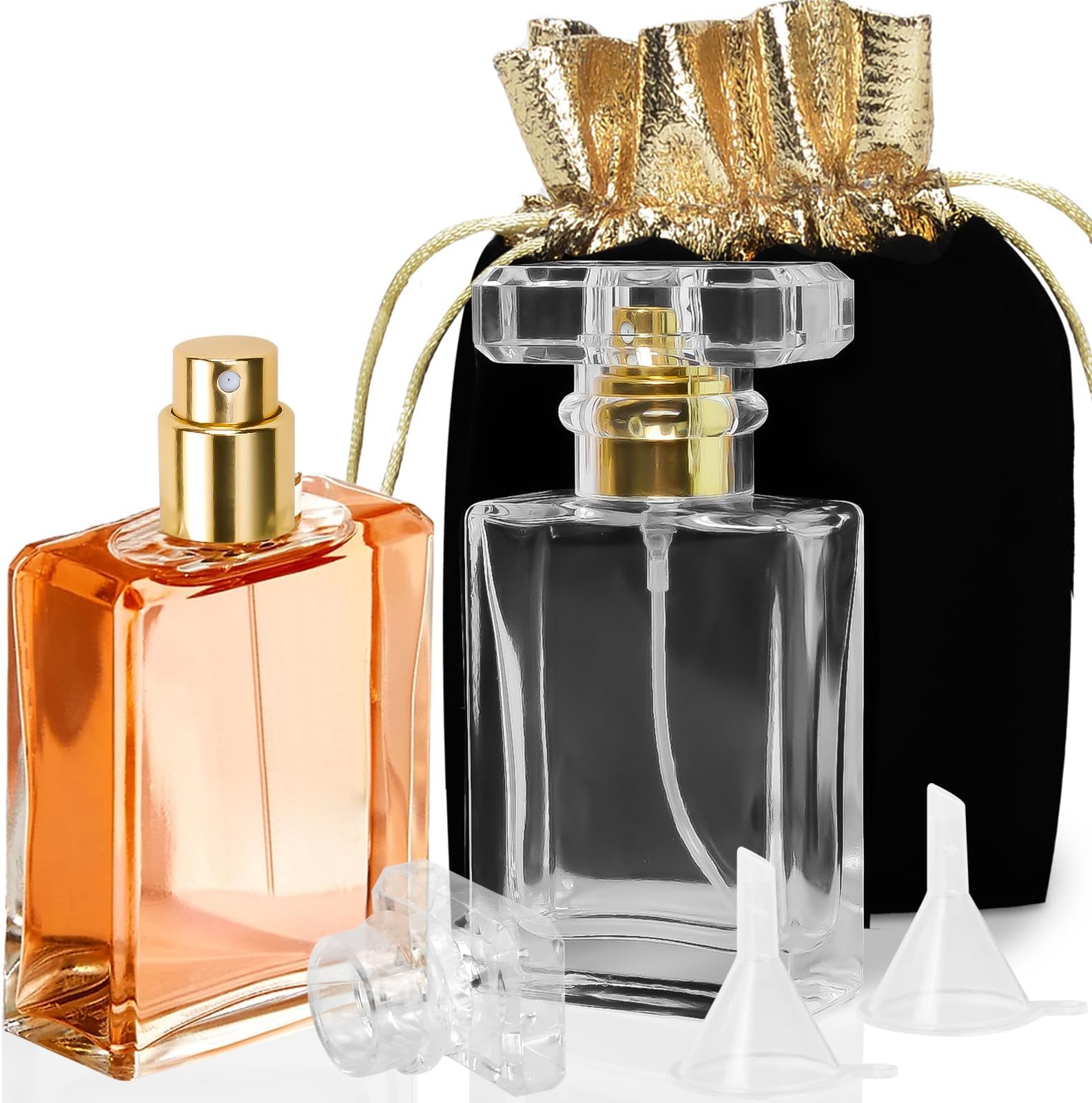 Luxsego Perfume Bottle Atomizer 30ML Refillable Fine Mist Spray Bottles, Empty Glass Essential Oil Container for Travel, Handbag or Date, With Storage Bag & Funnels(Classic Fashion)