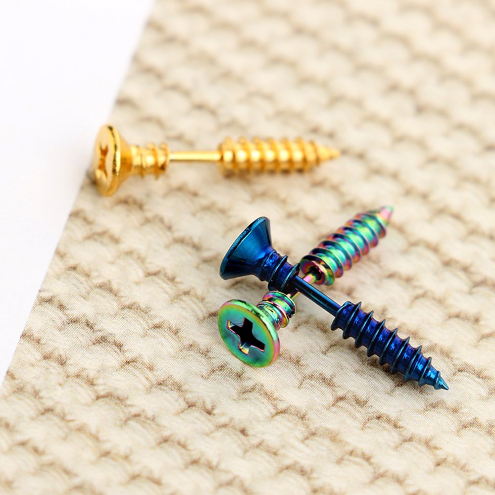 6 Pares de Pendientes de Acero Inoxidable para Hombre Mujer Aretes de Plata Negro Oro Pendientes Tornillo Hipoalergénico Piercing