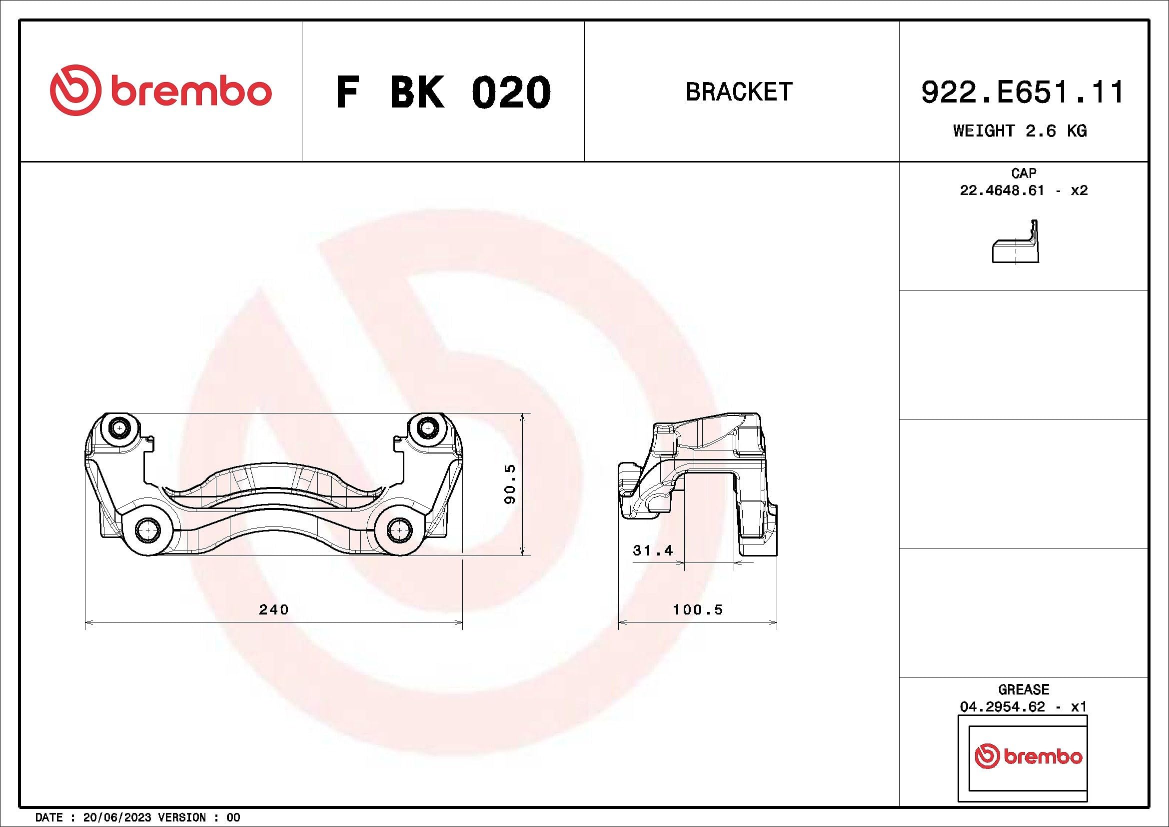 BREMBO Bremssattelhaltersatz FBK020