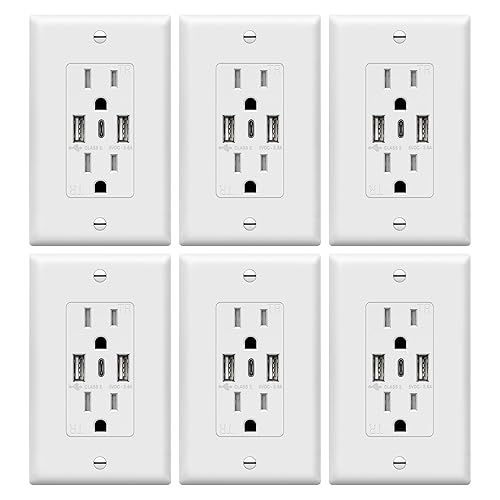 TOPGREENER Tomacorriente USB, 3 puertos tipo C 3.6A 18 W, enchufe de pared USB de 15 amperios, toma de corriente de carga con puertos USB,