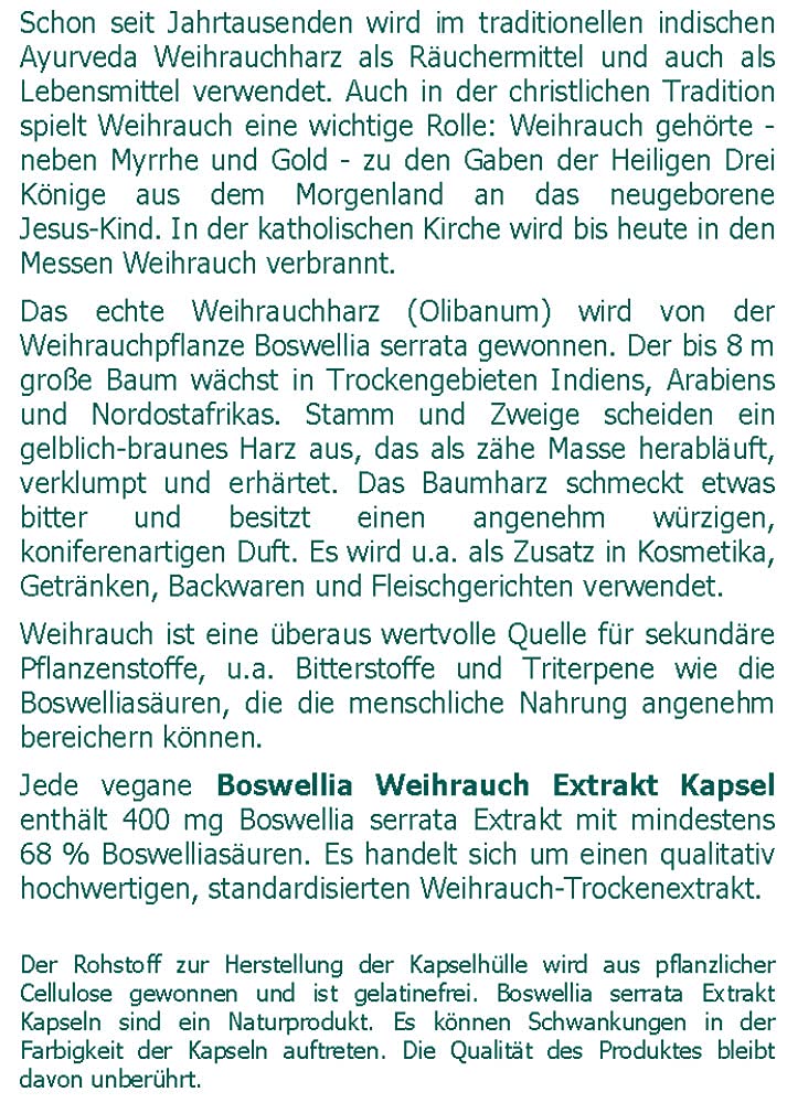 The Nutri Store - Weihrauch Extrakt 400 mg - 200 Kapseln - Boswellia serrata mind. 68% Boswelliasäuren - Vegan - Made in Germany