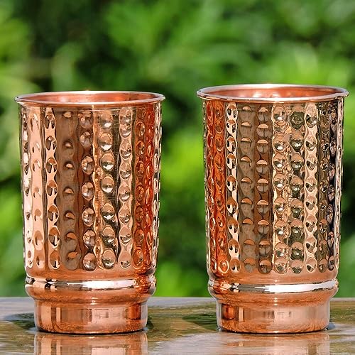 Miniatura 2 de Juego de 2 vasos de cobre puro martillado, sin revestimiento, sin revestimiento y sin laca, 11.8 fl oz (11.8 onzas líquidas) vasos de cobre para el
