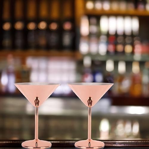 Miniatura 8 de Juego de 2 vasos de Martini de acero inoxidable, vasos de Martini de metal irrompibles de 0.7 onzas líquidas, copas de Martini de cobre, elegantes