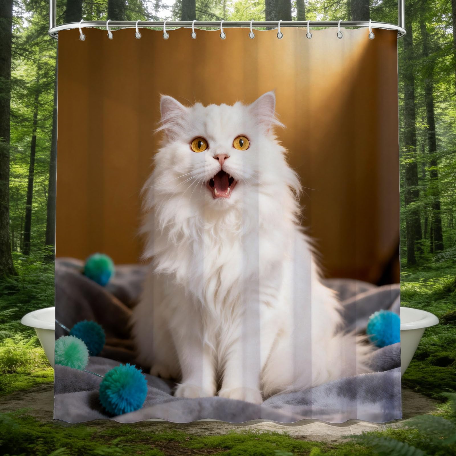 Hongduo 3D Snowy Cat Shower Curtain for Stalls Bathtubs Cute Animals Bathroom Decor Shower Curtain Set Polyester Fabric Waterproof 180x180cm/71X71 Inch with Hooks
