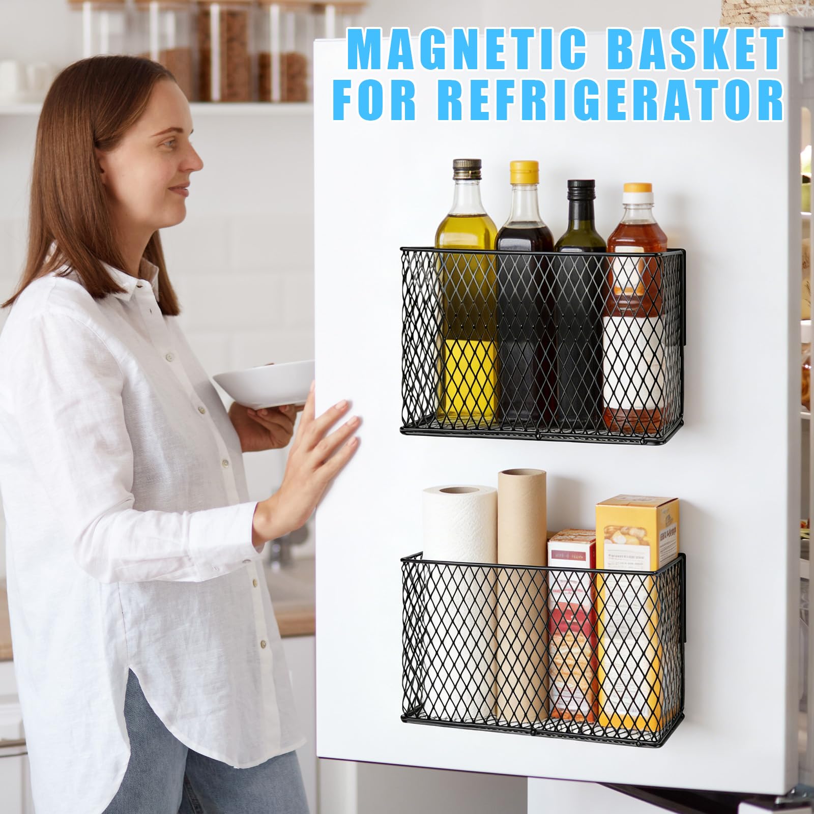 Magnetyczny regał na lodówkę, regał na przyprawy, magnetyczny regał na lodówkę, magnetyczny kosz do przechowywania do domu, kuchni, biura i szkoły, 25,5 x 8,5 x 15 cm, czarny