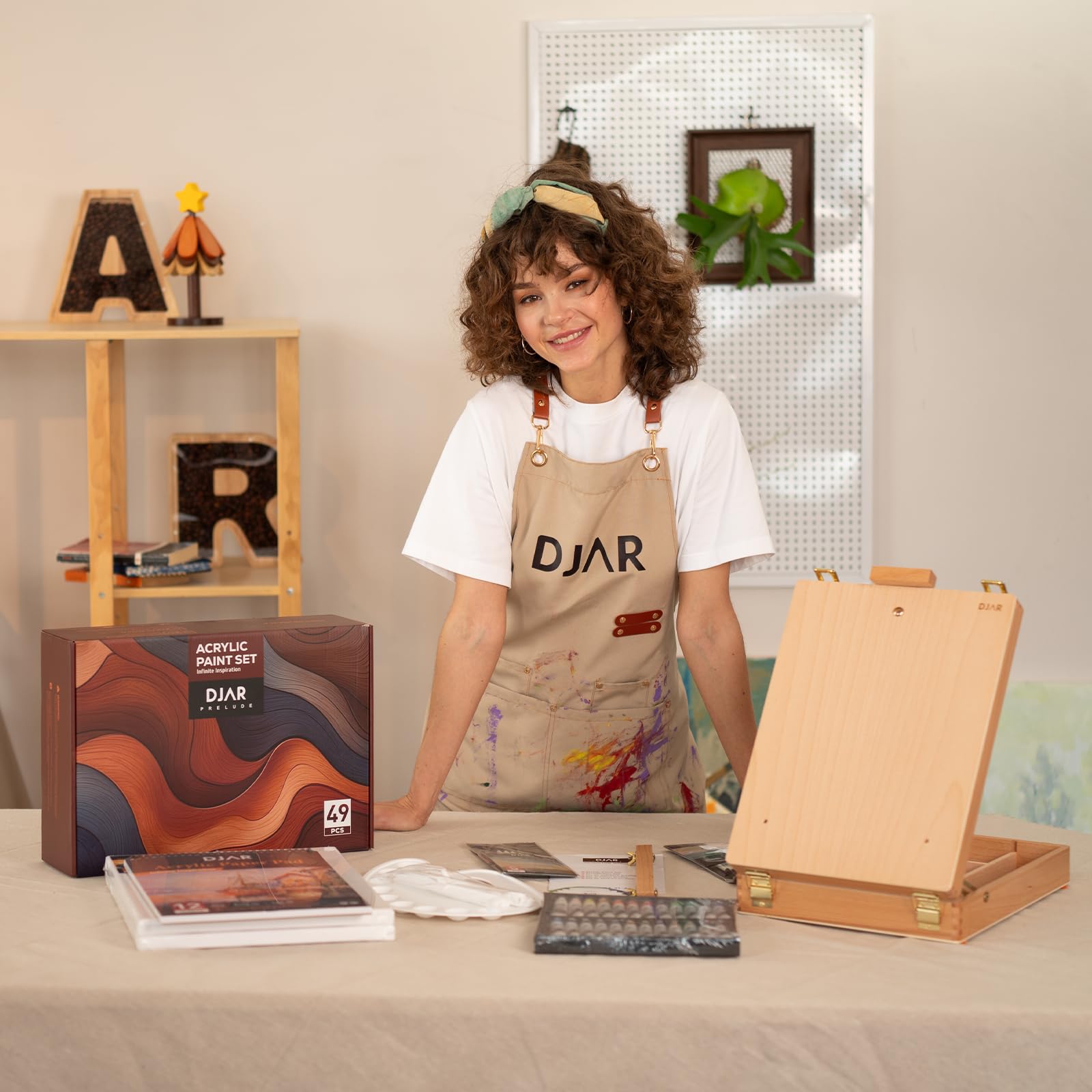 DJAR Acrylfarben-Set mit Tischstaffelei, Malsets mit 24 farbigen Acrylfarben, 27,9 x 35,6 cm, gespannte Leinwand und mehr, Kunstmalzubehör für Kinder, Erwachsene, Anfänger, Künstler