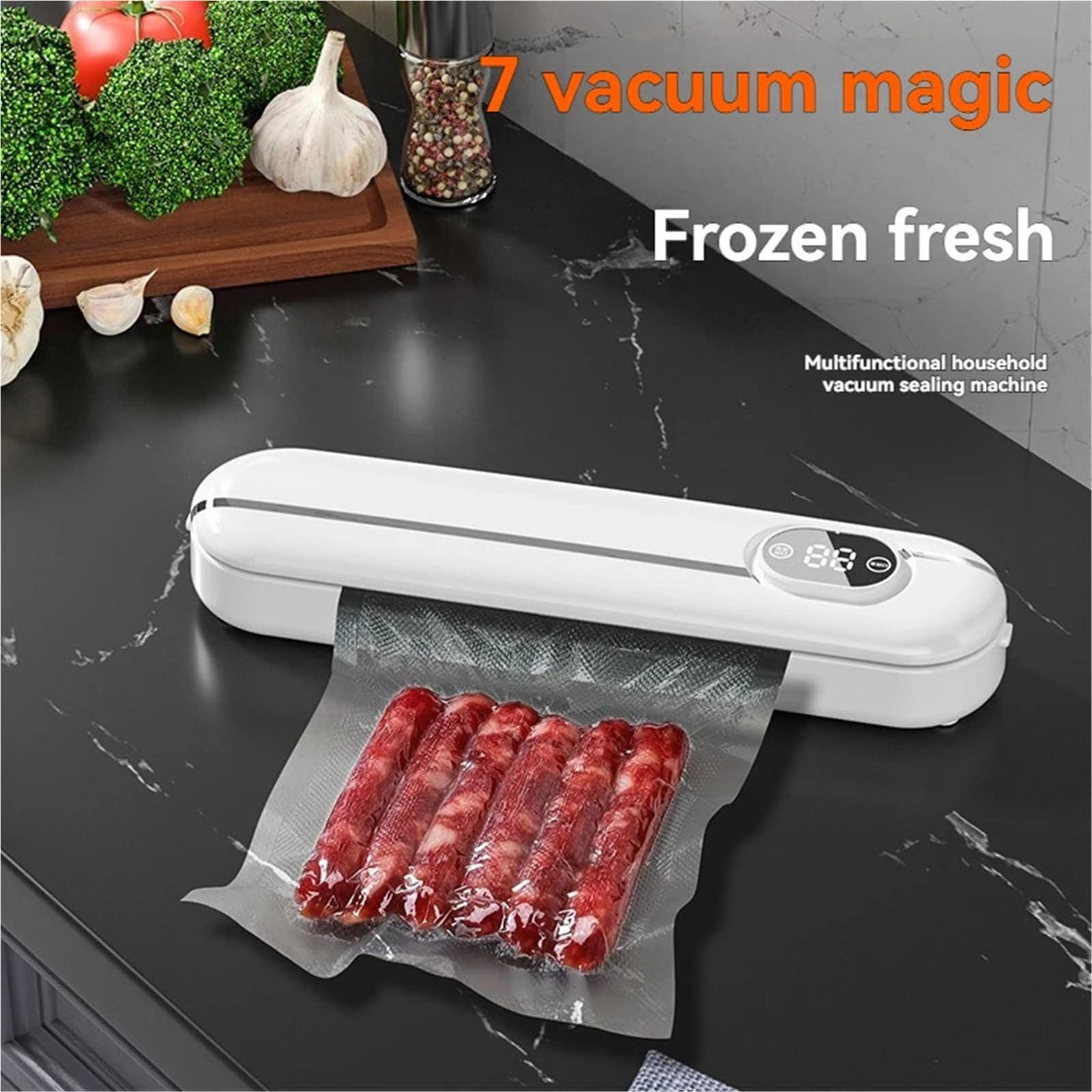 Selladora al vacío, Máquina De Envasado Automático, Sellado Al Vacío Alimentos, Portátil, Ayudante Cocina Para El Hogar, Regalo, 10 Bolsas,para conservar carne(Blue)