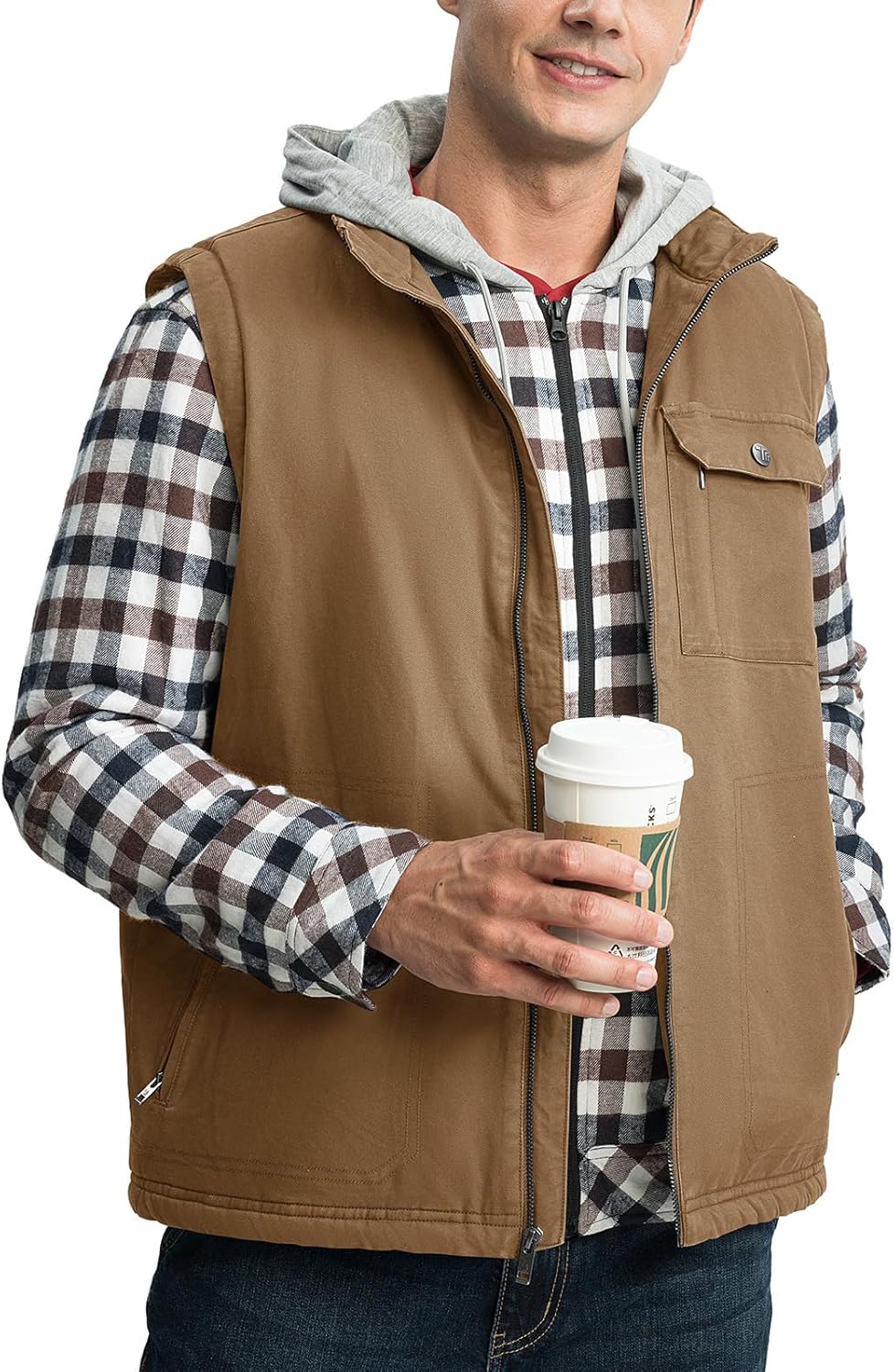 TBMPOY Men's Winter Vest Outerwear Fleece Sherpa-Lined Casual Vests Warm Cotton Jacket With Full Zipper - Image 7