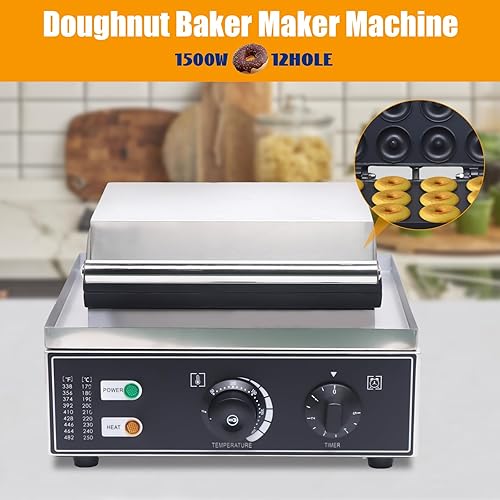Miniatura 4 de Goudergo Máquina de donas eléctrica de 1550 W, 110 V, 12 agujeros, antiadherente de doble cara, máquina comercial de donas, para cocina familiar y