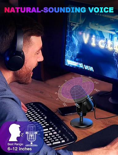 Miniatura 3 de Micrófono para juegos con cancelación de ruido y botón de silencio, micrófono de condensador USB para transmisióngrabación, diseño ultracompacto,