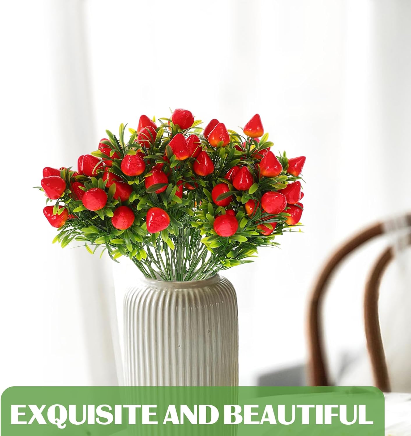 DOITOOL Artificial Strawberry Stem Bouquet Faux Strawberry Branches 10.63X8.27In Reusable Fake Fruit Arrangement for Home Decor DIY Crafts Weddings Parties