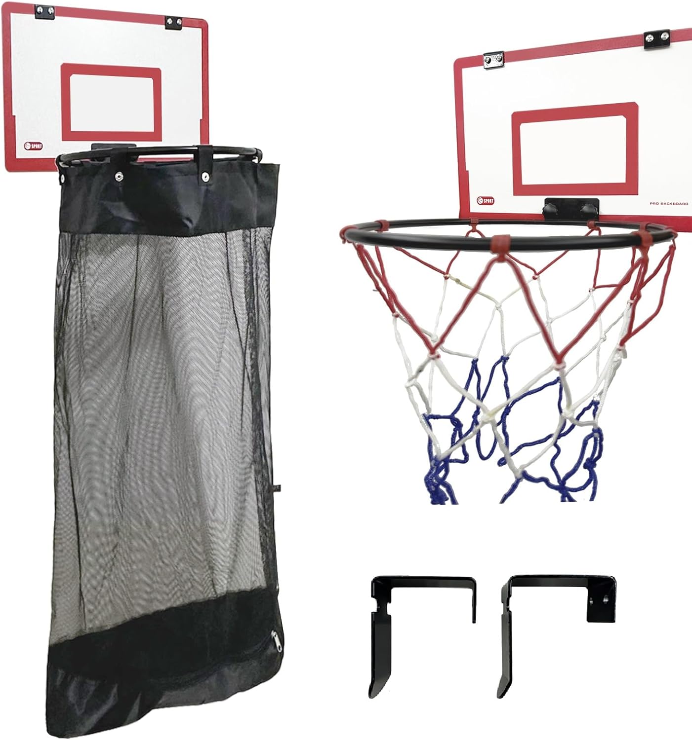 Over the Door Basketball Laundry Hamper, Hanging Laundry Basket with Wooden Basketball Hoop, 2-in-1 Removable Laundry Basket Hoop with Zipper for Room, Bathroom, Dorm (Red)