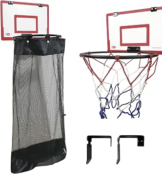 Over the Door Basketball Laundry Hamper, Hanging Laundry Basket with Wooden Basketball Hoop, 2-in-1 Removable Laundry Basket Hoop with Zipper for Room, Bathroom, Dorm Red