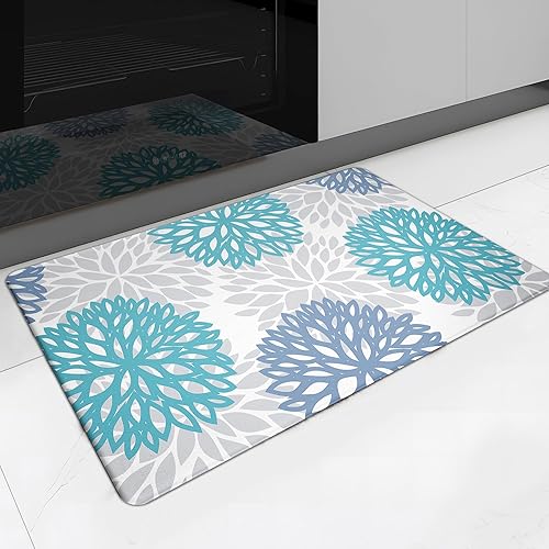 Miniatura 10 de Juego de 2 tapetes de cocina acolchados antifatiga, antideslizantes, impermeables, tapete de cocina de espuma viscoelástica, tapete cómodo para Azul