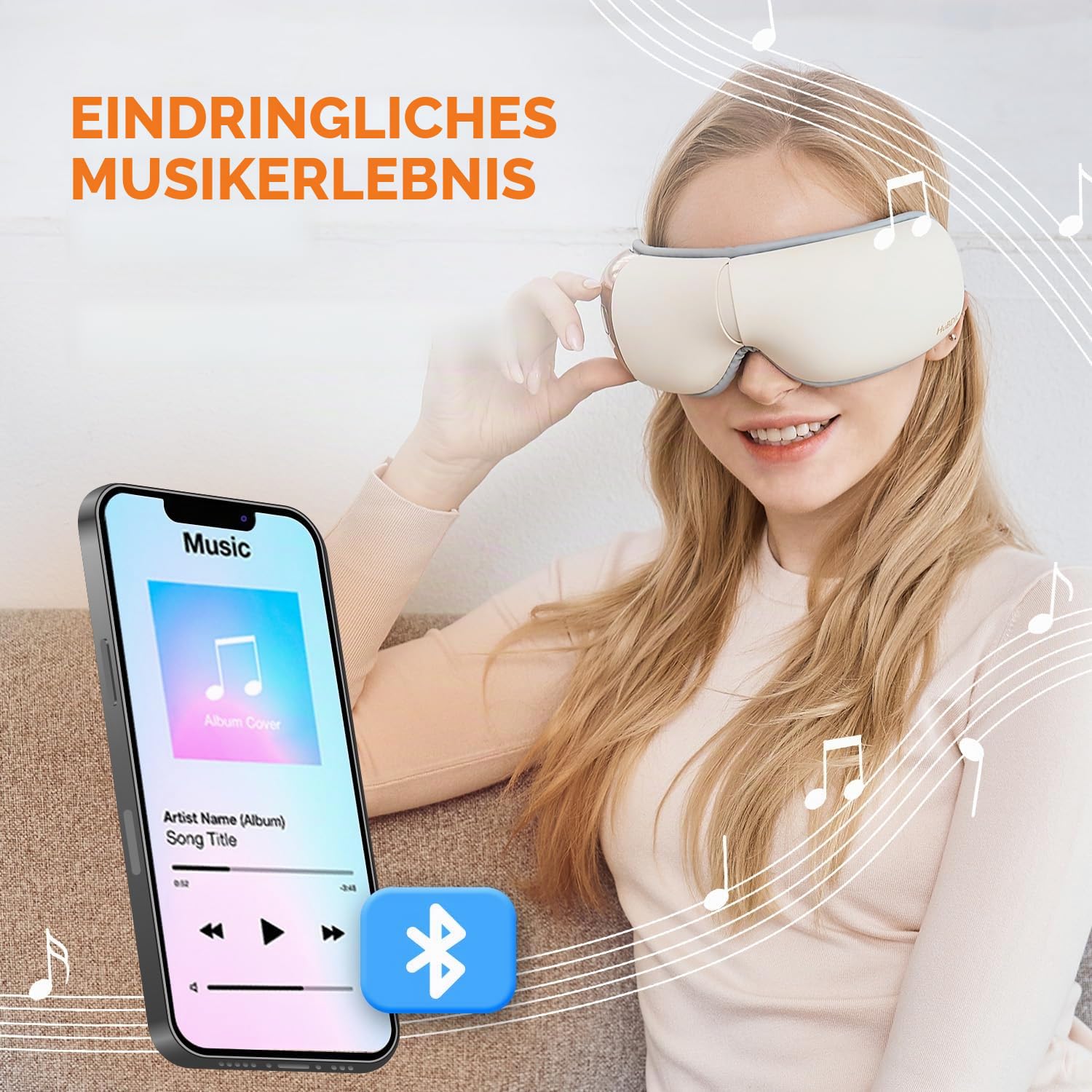 HubiCare Hem-5 Premium Augenmassagegerät mit Wärme und Vibration, für trockene Augen und zur Entspannung der Augen Augenbelastung Augenringe Augenbeutel und verbessern den Schlaf (Beige)