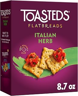 Toasteds Italian Herb Flatbreads Crackers 8.7oz - Crunchy Party Snacks, Charcuterie Essentials & Lunch Bites