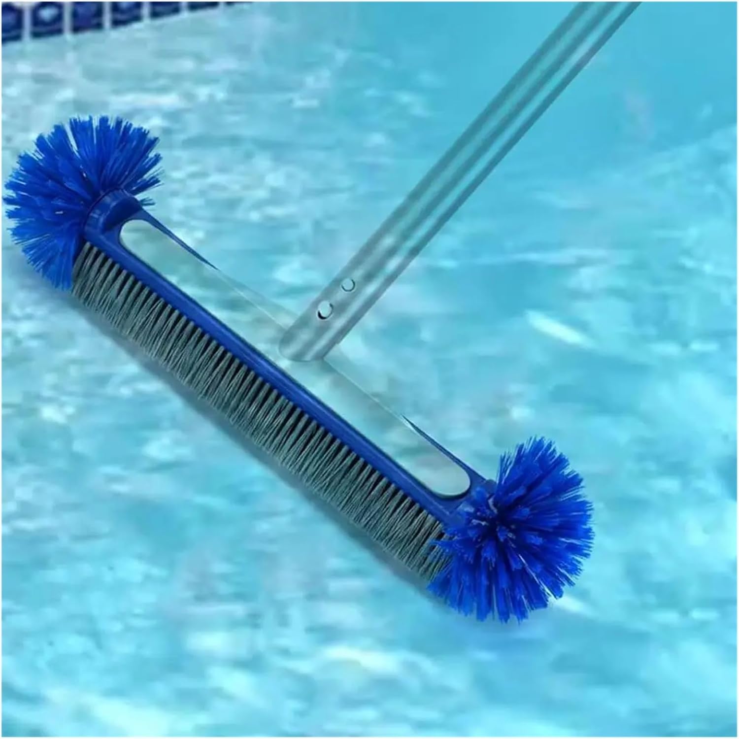 Swimming Pool Brush Head with Corner Cleaning Brush Semi-Spherical Bristles Easy to Install Pool Tile Scrubber Brush