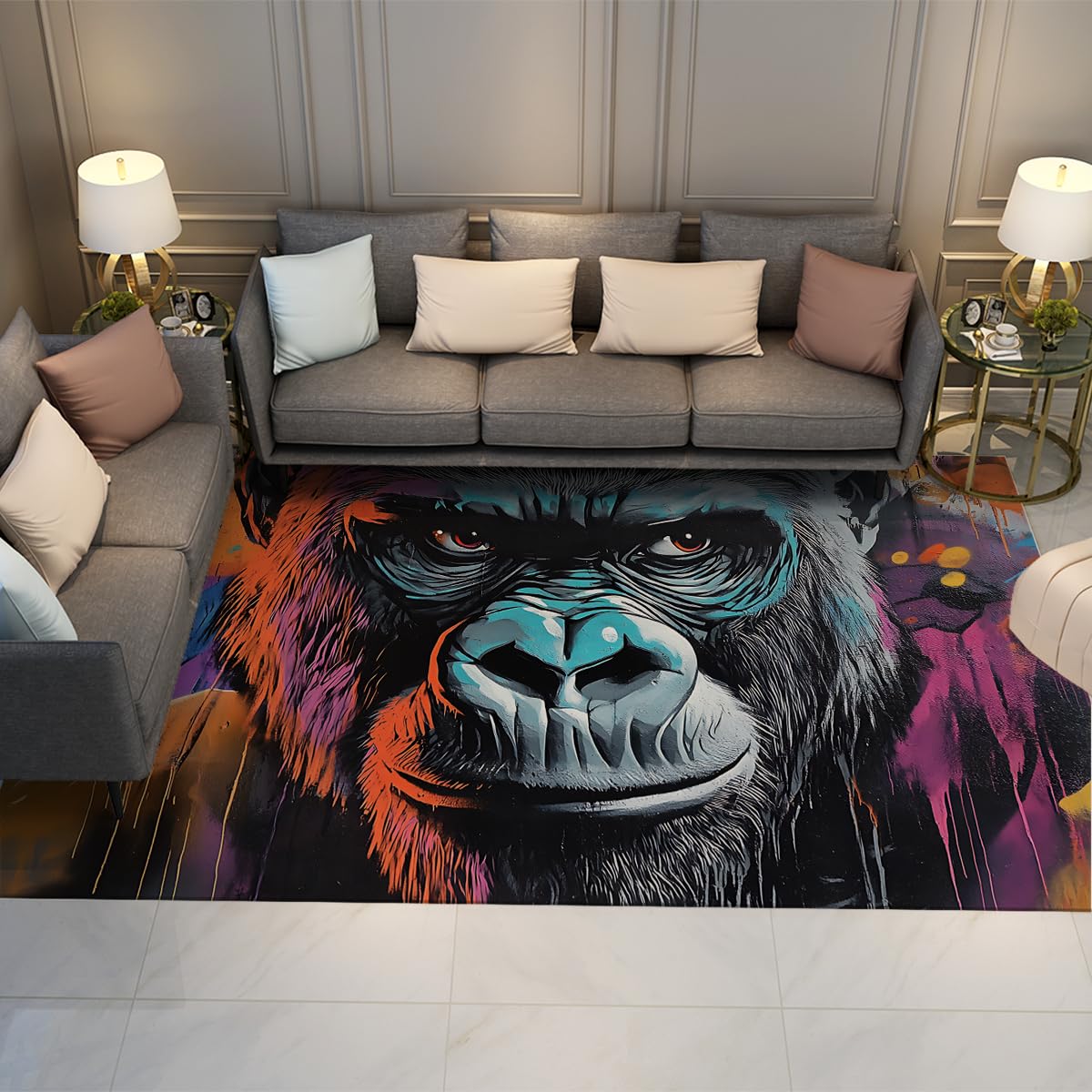 Tapis lavable 120x180cm gorille graffiti style urbain pour salon et chambre