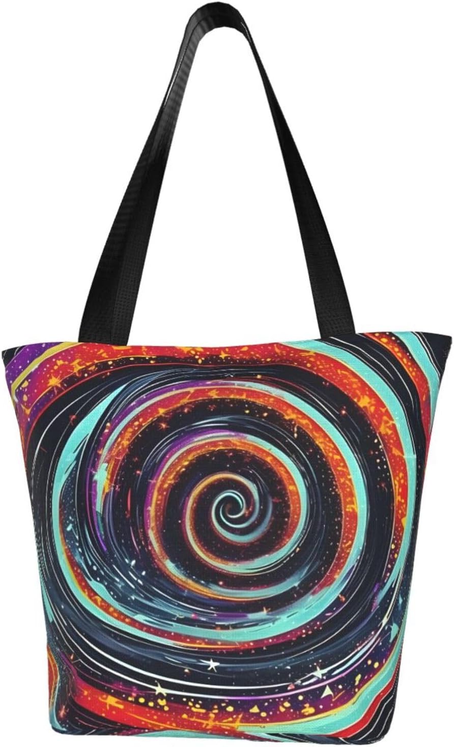 Space Spiral Cosmic Print Comfortable Summer Shoulder Bag Canvas Tote Travel Beach Hiking Shopping Weekend