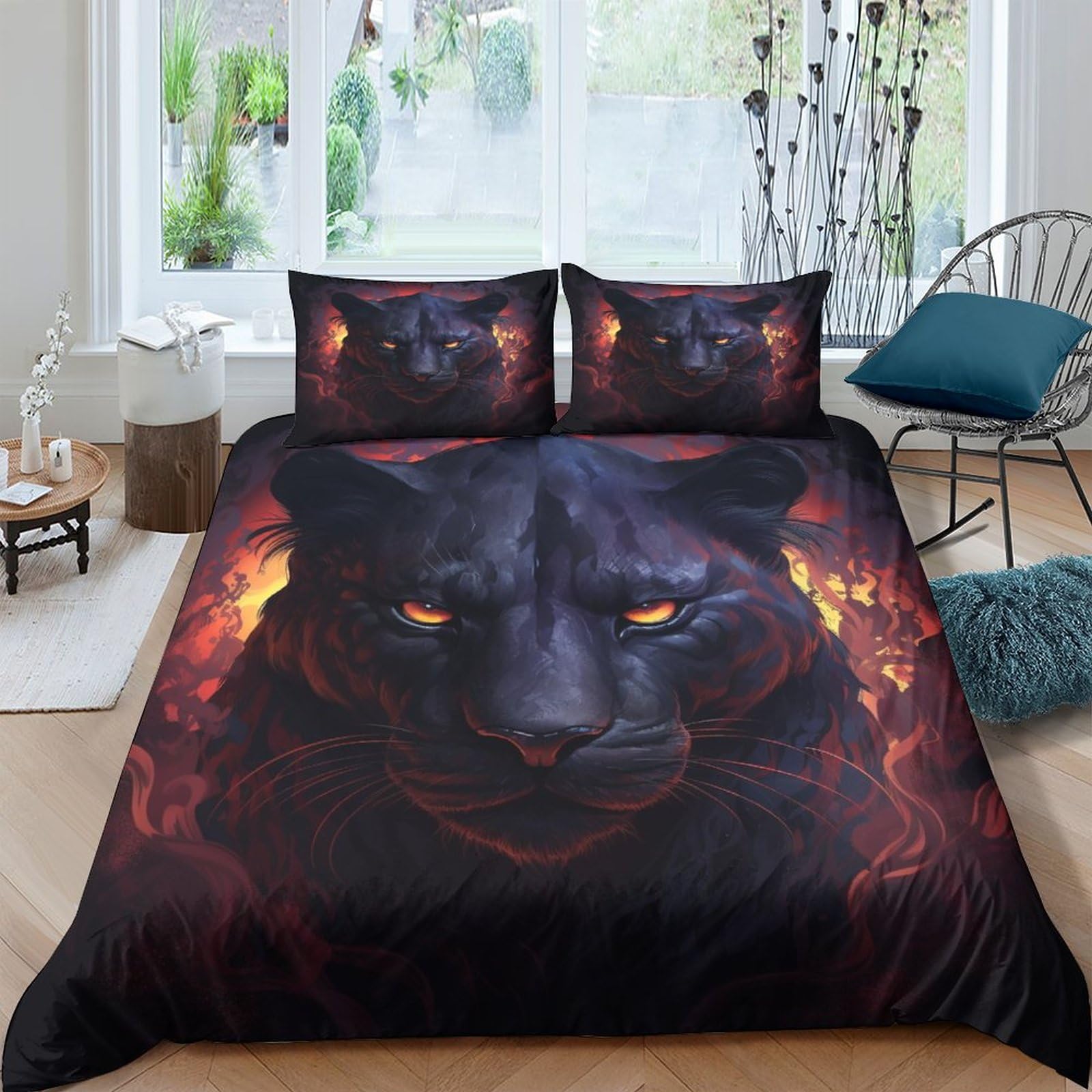 BARDYS Black Panthers Hot Choice for Boys，girls Bedding Set with Zipper Closure 3D Printed Comforter Cover Big Cats Duvet Cover Set Soft Microfiber Quilt Cover with Pillowcaser Double（200x200cm）