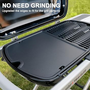 Hisencn 7034 Cast Iron Griddle for Weber Traveler Portable Gas Grill, Cooking Griddle for Weber Traveler 9010001 Outdoor BBQ Grill Replacement Part, Black