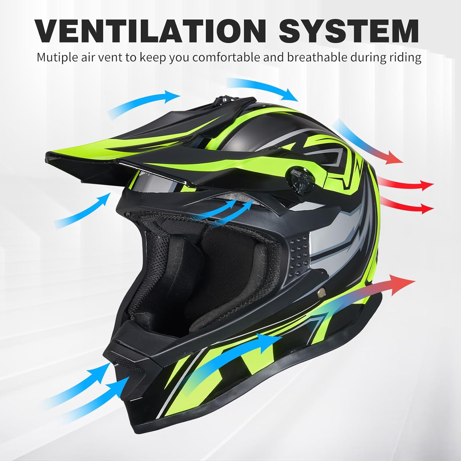 Youth Kids Dirt Bike Helmets, Kids ATV Helmets Motorcross BMX MX Off-Road Motorcycle Helmet JF605 with Goggles Gloves Dirtbike Helmet DOT Approved