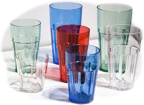 Miniatura 2 de Tiger Chef Juego de vasos de plástico irrompibles de 12 onzas, de alta calidad, apilables con forma de cristal azul, aptos para lavavajillas