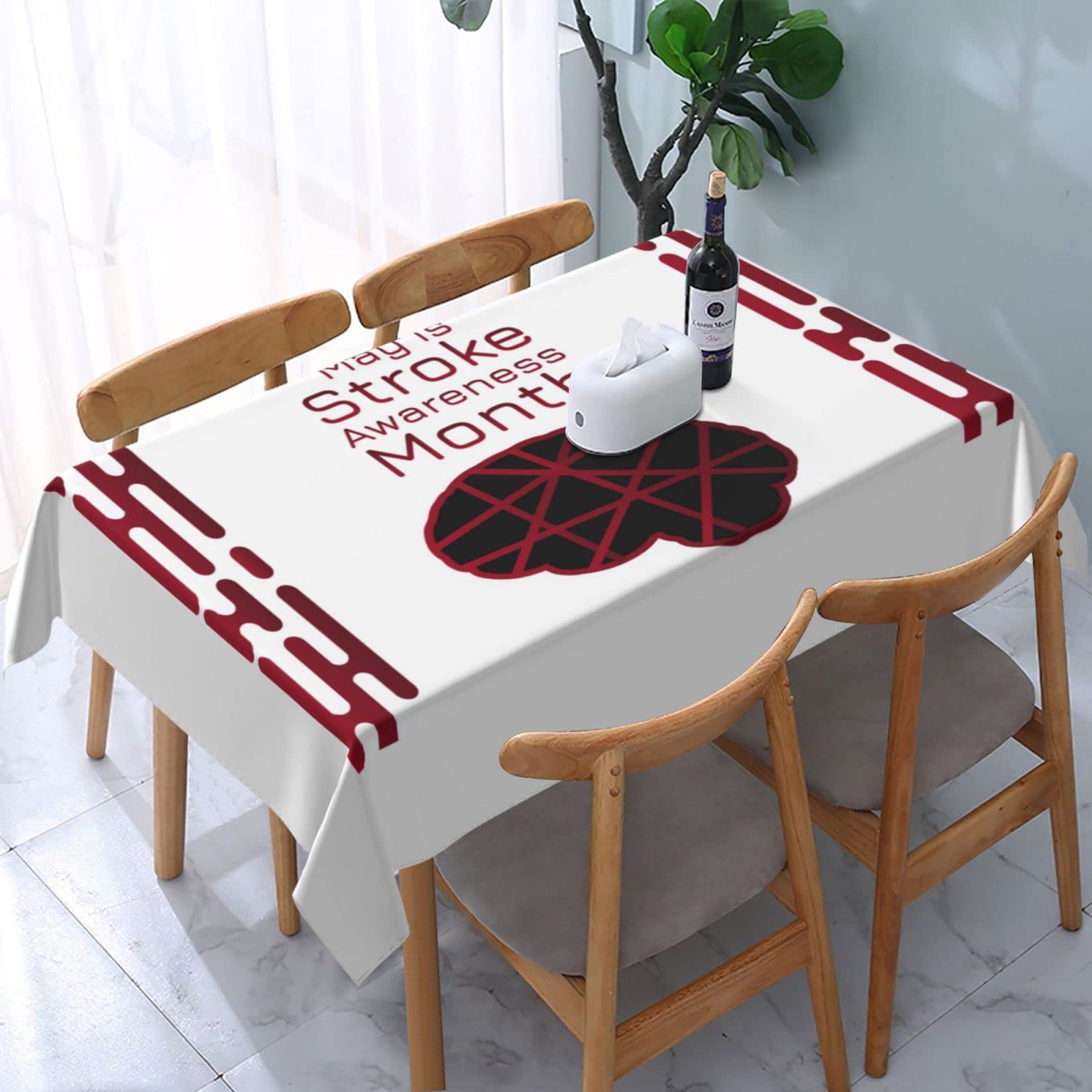 JunHeArt Stroke Awareness Month Tablecloth Rectangle Table Cover Washable Table Cloths Decor For Kitchen 54" X 72"