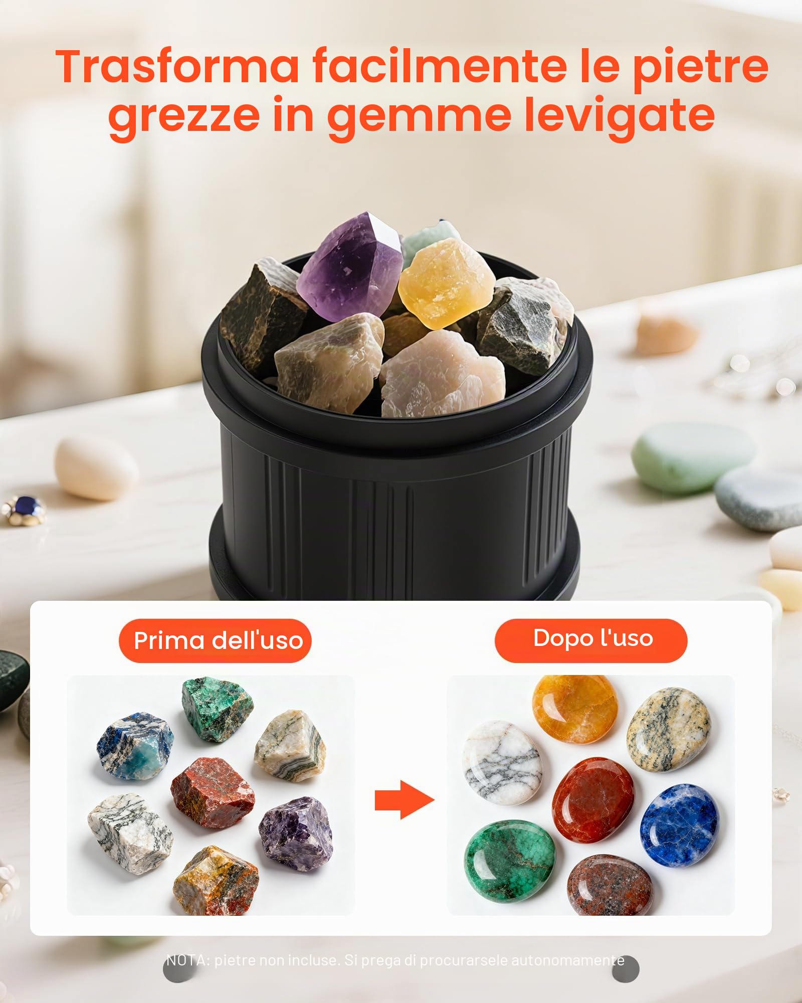 VEVOR Lucidatrice Elettrica per Rocce, Carico 1,81 kg, 4 Livelli di Velocità, Set per Lucidatura con Pietre con Timer, Pannello di Controllo, Protezione da Sovraccarico e Adattatore, Nero