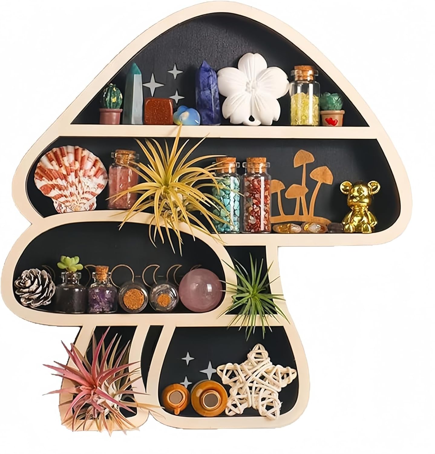 Cute Wooden Mushroom Wall Decoration Accessory Display Stand, Suitable for Crystals, Stones, Gemstones, Healing Stones, Rare Treasures, Interesting Room Wall Decoration (Mushroom Crystal Stand)