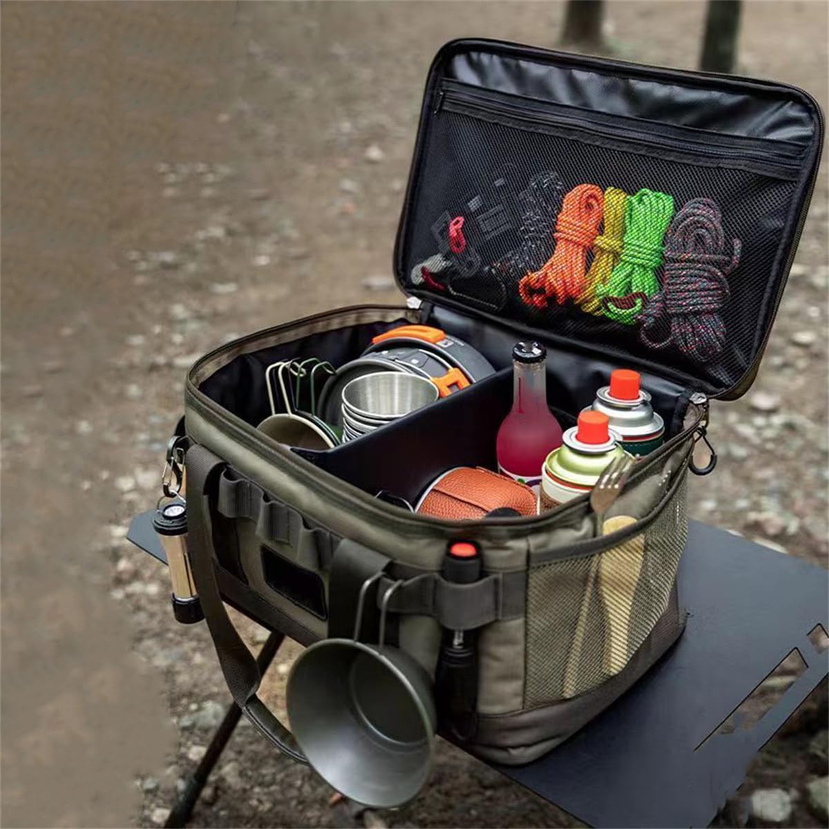 Camping Travel Cooking Utensils Organizer Travel Bag Portable Camping Kitchen Cookware Bag Outdoor Cutlery Storage Bag