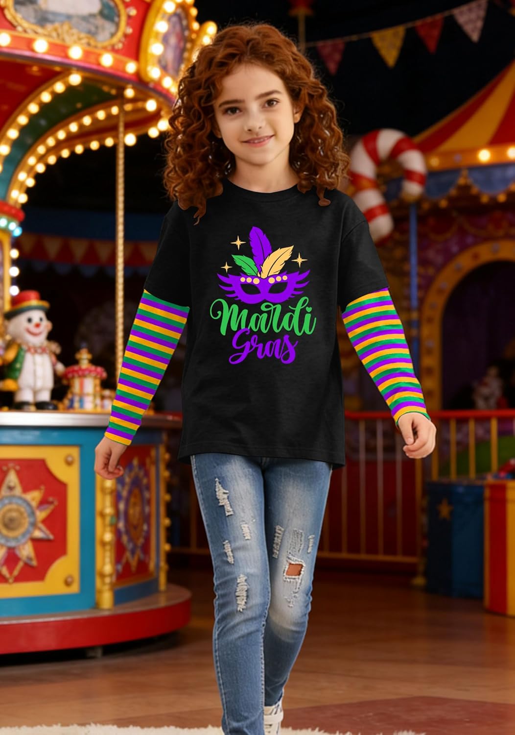 Kids Carnival Shirt Boys Girls Fat Tuesday Tshirt New Orleans Carnival Party Long Sleeve Tops - Image 3