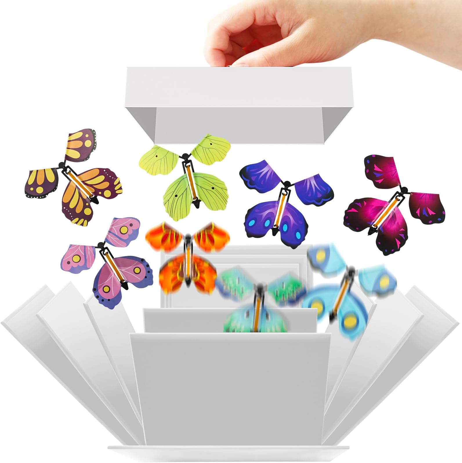 JarThenaAMCS Butterfly Explosion Gift Box Explosion White Paper Box with Flying Butterfly Surprise Candy Treat Box for Birthday Party, Cake for Delivery Supplies, 5.9 x 5.9 x 5.9 Inch