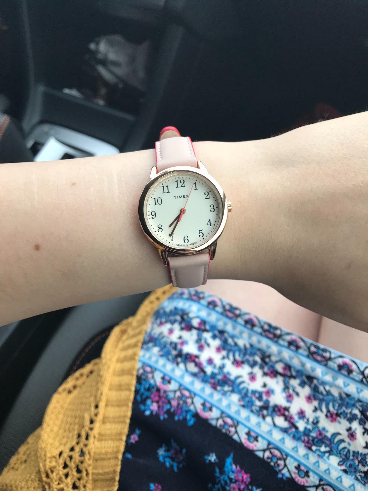 Elegant pink watch with metal bracelet styled example