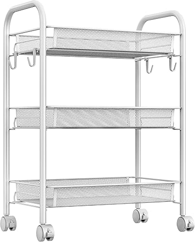 only fire Carrito rodante de alambre de malla de 3 niveles, multifuncional, carrito de almacenamiento de cocina, organizador de baño con ruedas,