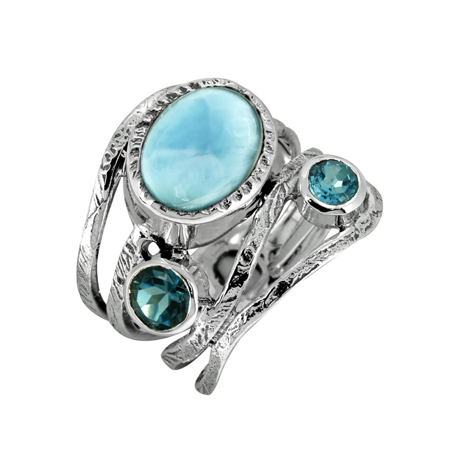 YoTreasureNatural Larimar London Blue Topaz Solid 925 Sterling Silver Designer Bypass Ring Jewelry