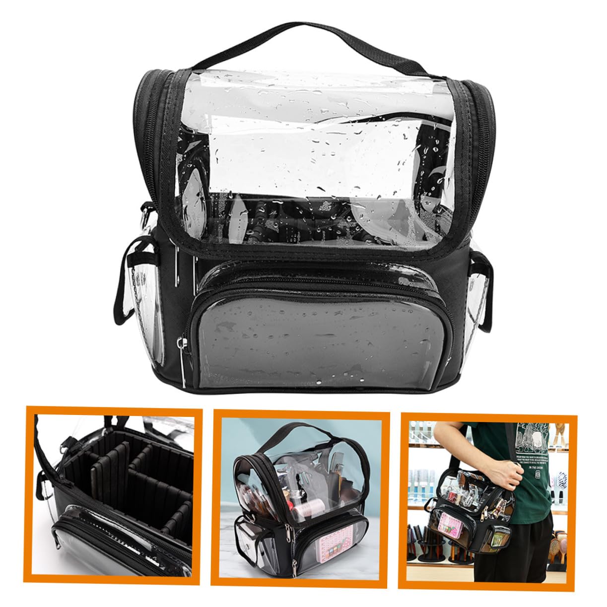 Borsa da Viaggio per Parrucchiere Grande Capacità Zip, Nera