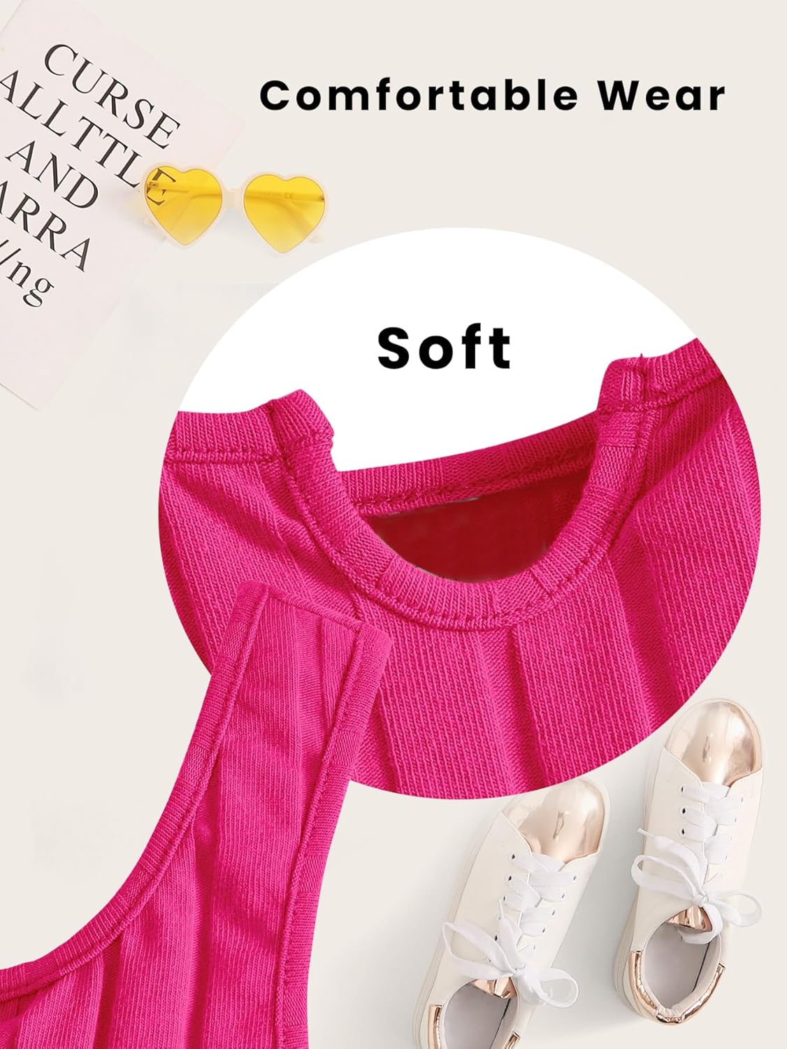 OYOANGLE Girl's 2 Piece Outfits Sleeveless Rib Knit Notched Neck Crop Tank Top and Shorts Set Tracksuit - Image 6