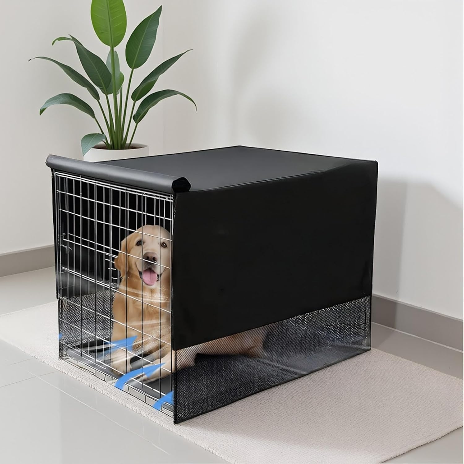 Breathable Dog Crate Cover, 42 Inch Universal Wire Kennel Shield, Lightweight Privacy Pet Canopy with 4 Sided Mesh Ventilation Hook & Loop Fastener for Large Crate (42 Inch)