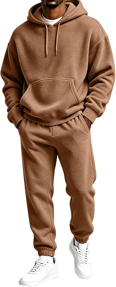 Mens Sweatsuits Sets Fleece Hoodies Baggy Sweatpants Jogger Sweatsuit | Quilted, Oversized Hoodies, Tapered Leg Elastic Waist Sweatpants, Jogger Active Sets, Jogger 2 Piece Set, Winter Fall Spring