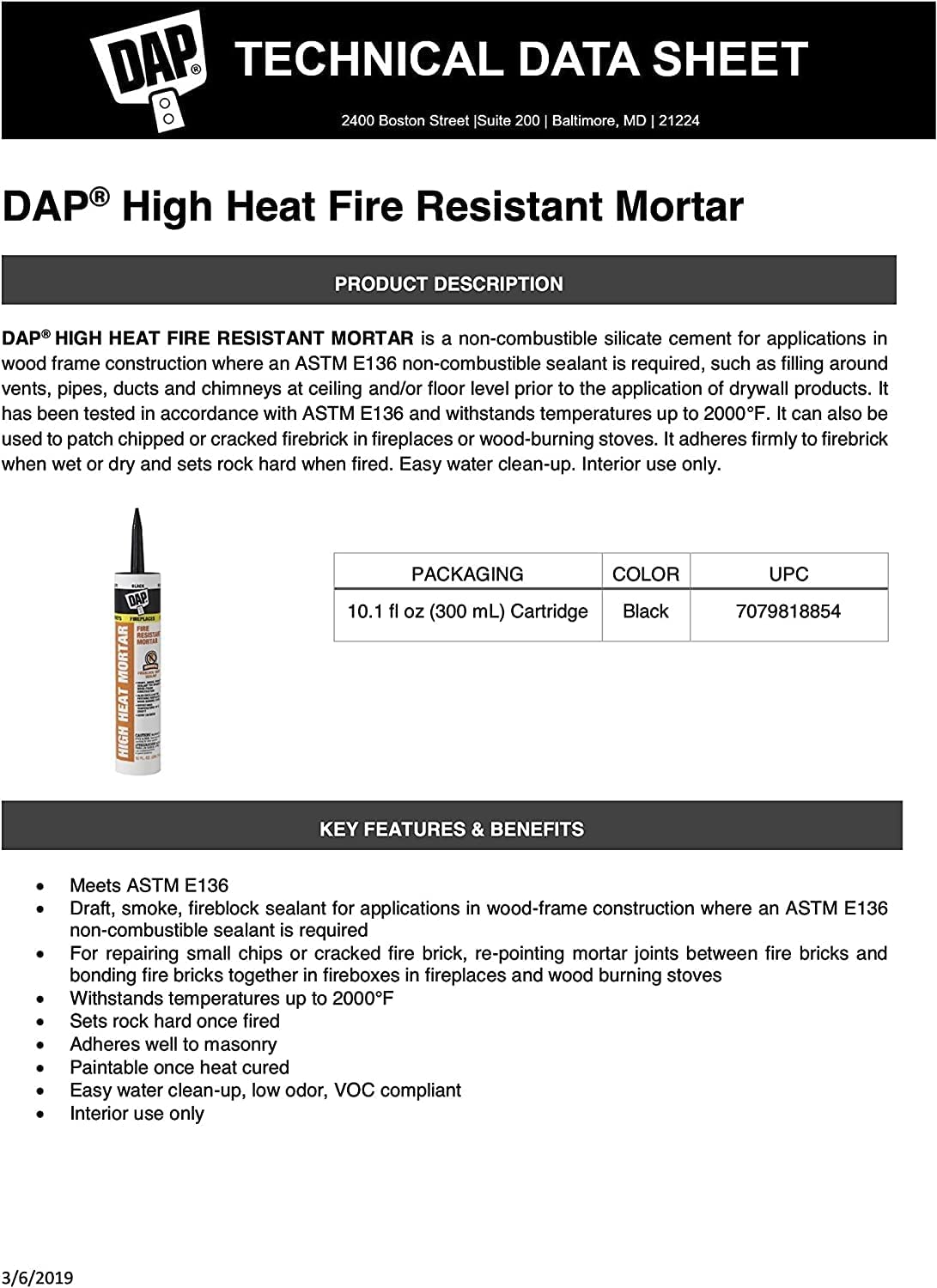 8 Pack DAP 18854 High Heat Mortar Silicate Cement - Black 10.1-oz Cartridge