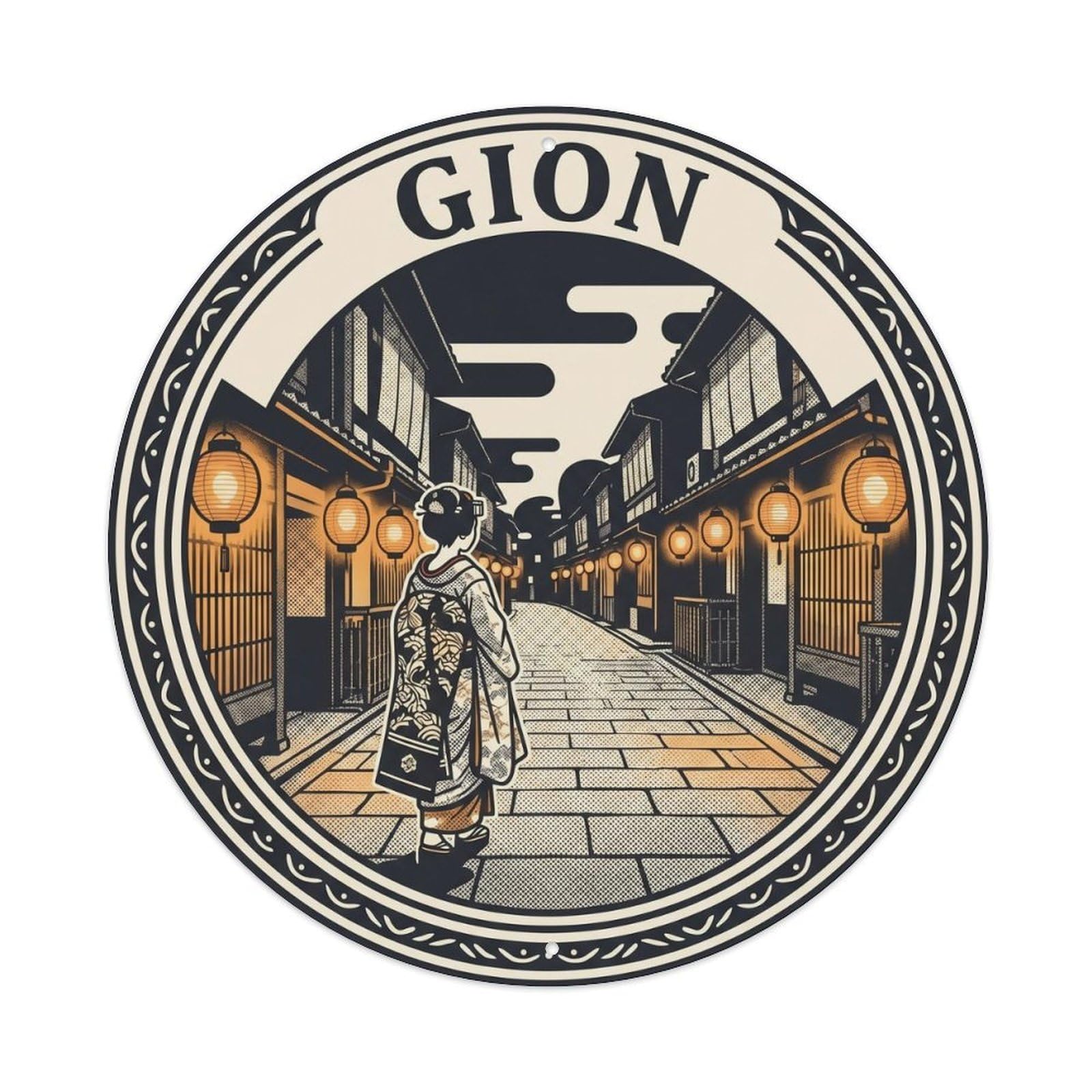 Olyhtr 8X8inch Classic Style Geisha Gion Lantern Night Showa Amber Charcoal Metal Tin Sign